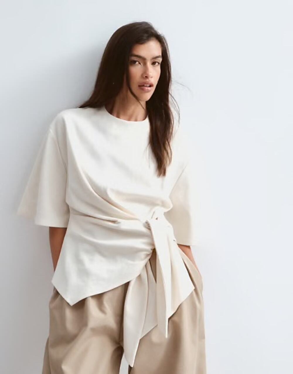 New Arrange T-shirt with tie waist detail in stone sz US 16
